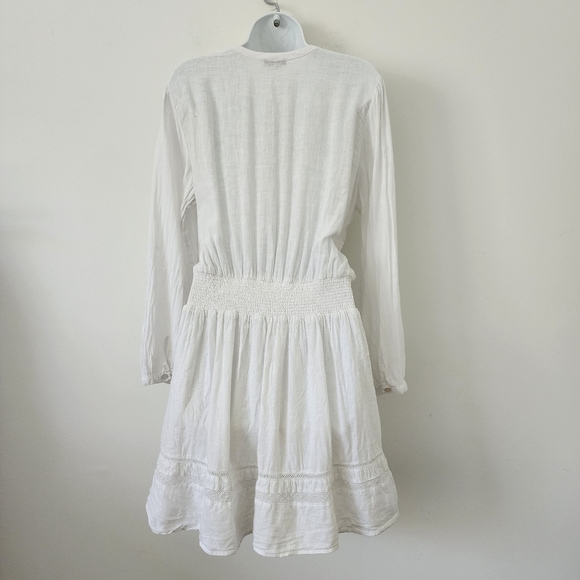 Rails Jasmine Smocked Waist Long Sleeve Linen Blend White Dress Size Large - Picture 11 of 16